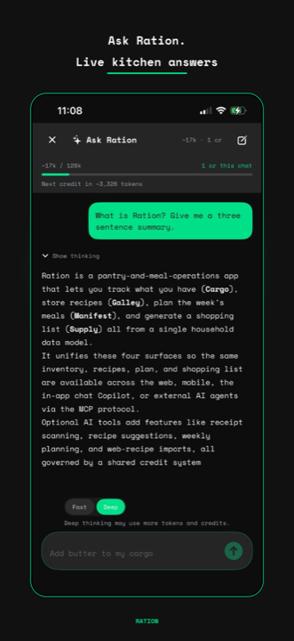 Ask Ration Copilot on iPhone