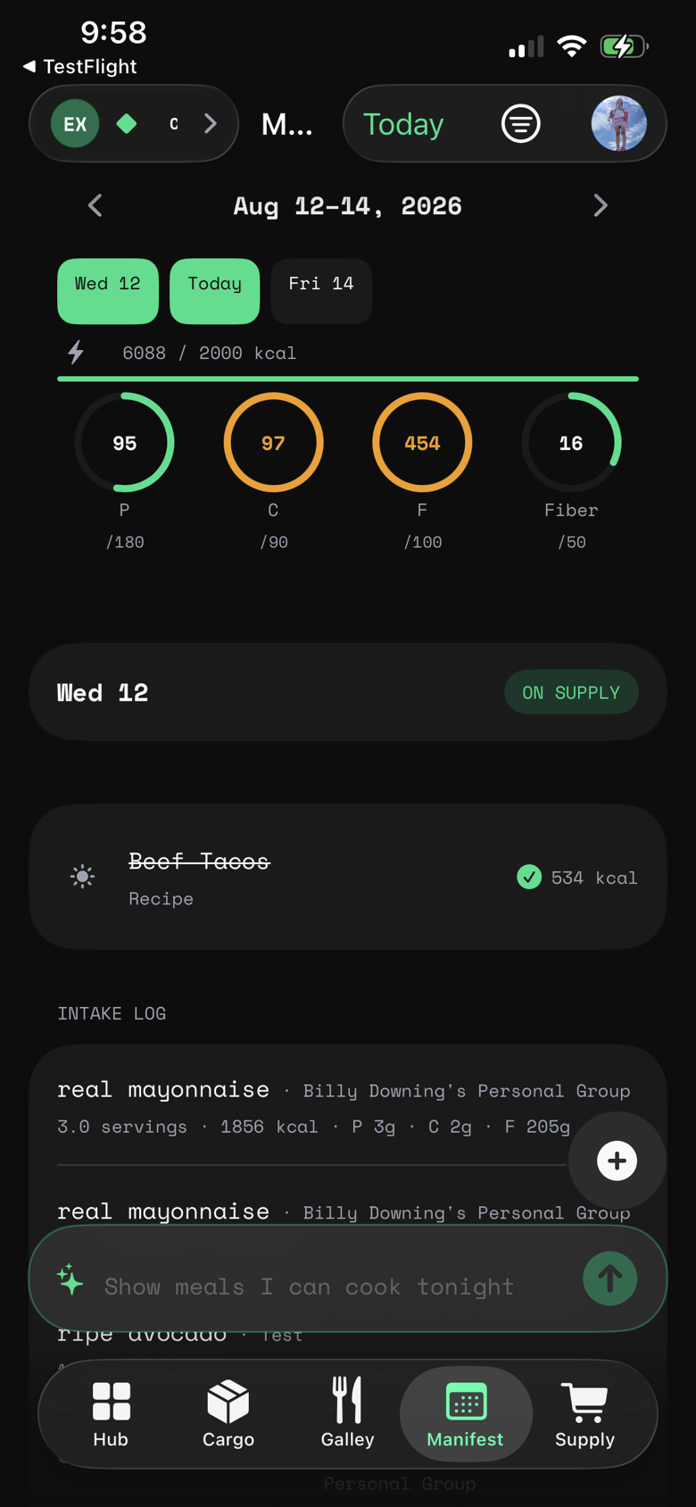 Ration weekly Manifest on iPhone